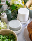 blanc + dove | escc large pillar candle | soy - blend unscented candles - porter green | style + sustainability