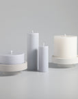 blanc + dove | escc large pillar candle | soy - blend unscented candles - porter green | style + sustainability