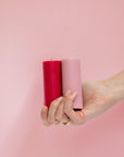 cherry + blush | escc small pillar candle | soy - blend unscented candles - porter green | style + sustainability