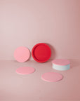 cherry + blush | ciss | unbreakable silicone coasters | porter green, silicone coasters, coaster set with holder, coasters australia, coaster set of 4, sustainable coasters