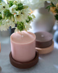 latte + donkey | escc large pillar candle | soy - blend unscented candles - porter green | style + sustainability