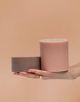 latte + donkey | escc large pillar candle | soy - blend unscented candles - porter green | style + sustainability