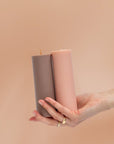 latte + donkey | escc medium pillar candle | soy - blend unscented candles - porter green | style + sustainability