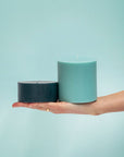 mist + ink | escc large pillar candle | soy - blend unscented candles - porter green | style + sustainability