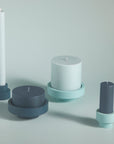 mist + ink | escc large pillar candle | soy - blend unscented candles - porter green | style + sustainability