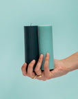 mist + ink | escc medium pillar candle | soy - blend unscented candles - porter green | style + sustainability