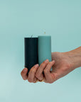 mist + ink | escc small pillar candle | soy - blend unscented candles - porter green | style + sustainability
