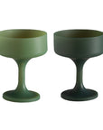 sage + olive | mecc | unbreakable silicone cocktail coupes | porter green, coupe cocktail glass, coupe glass, coloured cocktail glasses, unbreakable cocktail glasses, cocktail glasses australia