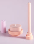 peach + petal | escc large pillar candle | soy - blend unscented candles - porter green | style + sustainability