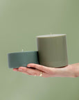 sage + olive | escc large pillar candle | soy - blend unscented candles - porter green | style + sustainability