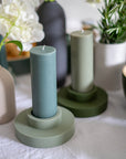 sage + olive | escc medium pillar candle | soy - blend unscented candles - porter green | style + sustainability