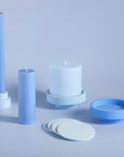 sky + kingfisher | escc medium pillar candle | soy - blend unscented candles - porter green | style + sustainability