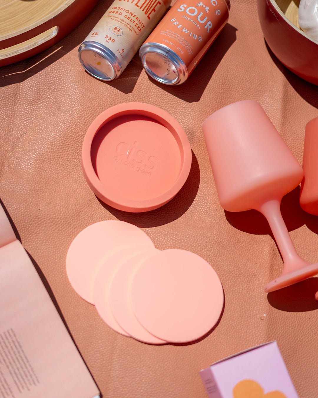 terra + peach | ciss | unbreakable silicone coasters - porter green | style + sustainability