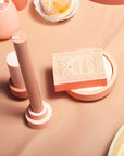 terra + peach | escc dinner candle | soy - blend unscented candles - porter green | style + sustainability