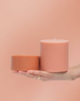 terra + peach | escc large pillar candle | soy - blend unscented candles - porter green | style + sustainability