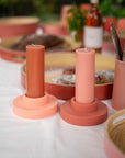 terra + peach | escc medium pillar candle | soy - blend unscented candles - porter green | style + sustainability
