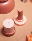 terra + peach | escc medium pillar candle | soy - blend unscented candles - porter green | style + sustainability