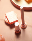 terra + peach | escc small pillar candle | soy - blend unscented candles - porter green | style + sustainability
