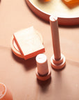 terra + peach | escc small pillar candle | soy - blend unscented candles - porter green | style + sustainability