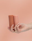 terra + peach | escc small pillar candle | soy - blend unscented candles - porter green | style + sustainability