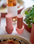 terra + peach | escc small pillar candle | soy - blend unscented candles - porter green | style + sustainability