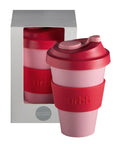 cherry + blush | urbb | biodegradable bamboo coffee cup | porter green, biodegradable coffee cups. bamboo coffee cup, reusable coffee cup australia, 12oz coffee cup, leak proof coffee cup