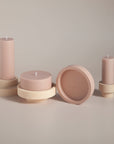 wheat + oat | escc medium pillar candle | soy - blend unscented candles - porter green | style + sustainability