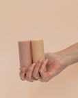 wheat + oat | escc small pillar candle | soy - blend unscented candles - porter green | style + sustainability