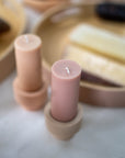 wheat + oat | escc small pillar candle | soy - blend unscented candles - porter green | style + sustainability