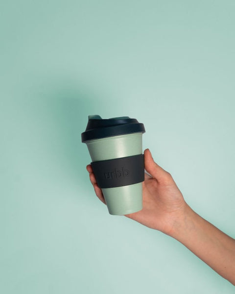 mist + ink | urbb | biodegradable bamboo coffee cup - porter green | style + sustainability
