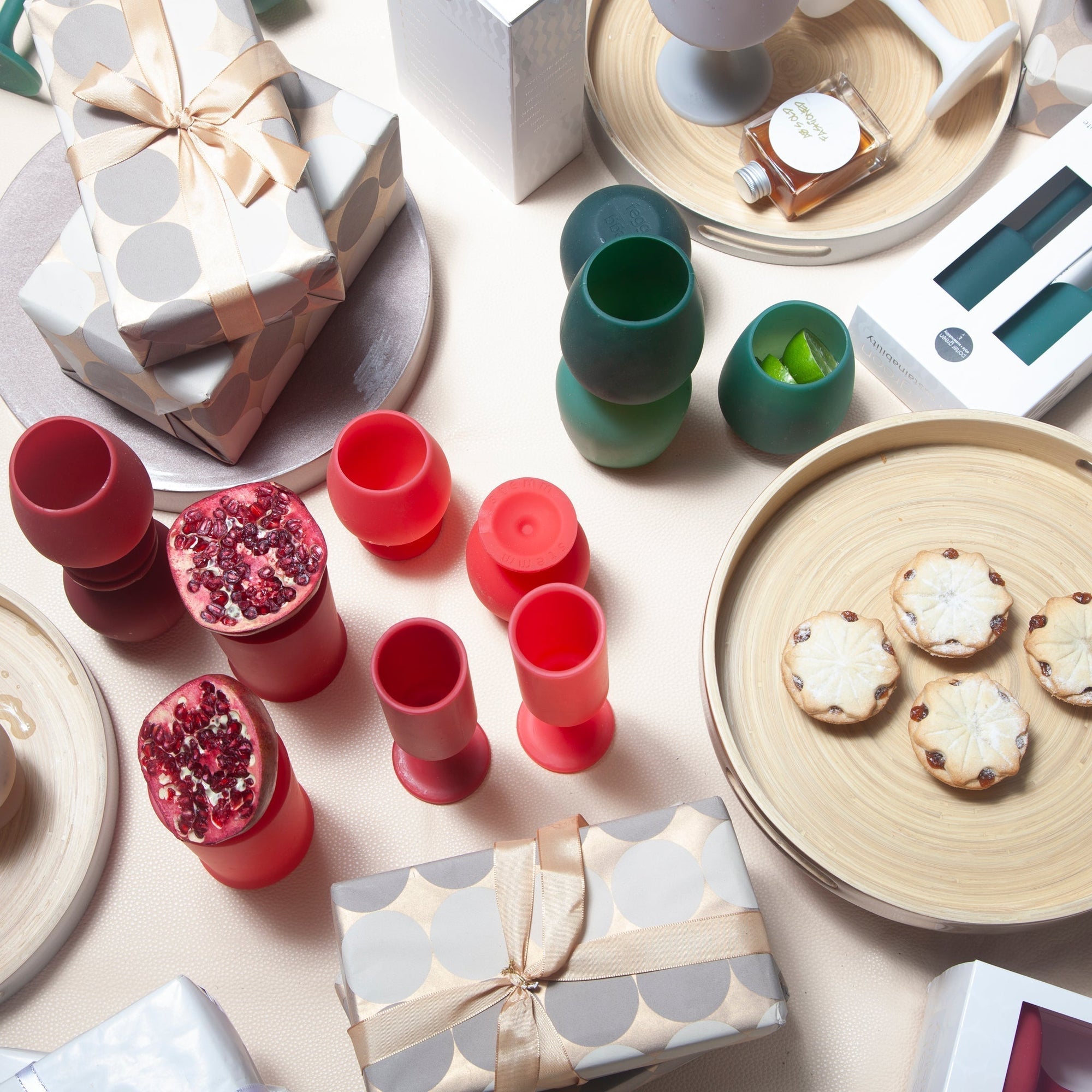 red and green silicone cups by porter green