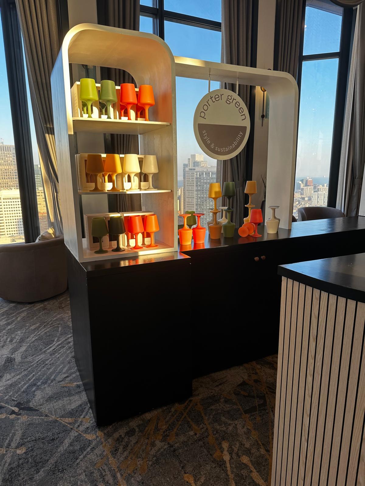 porter green stand at Superbowl gifting suite