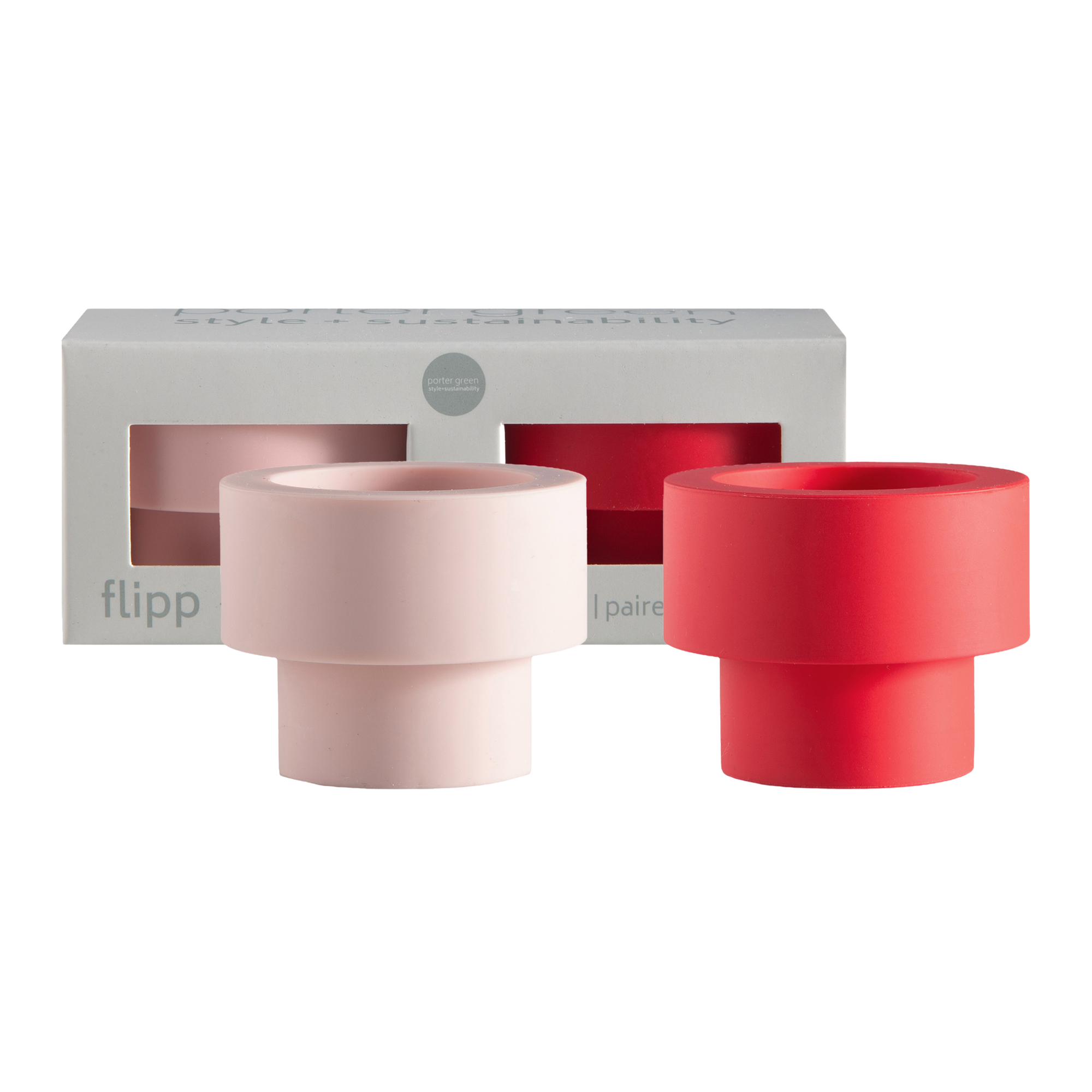 Cherry + Blush | Flipp small | Silicone Unbreakable Candle Holder Set - porter green | style + sustainability