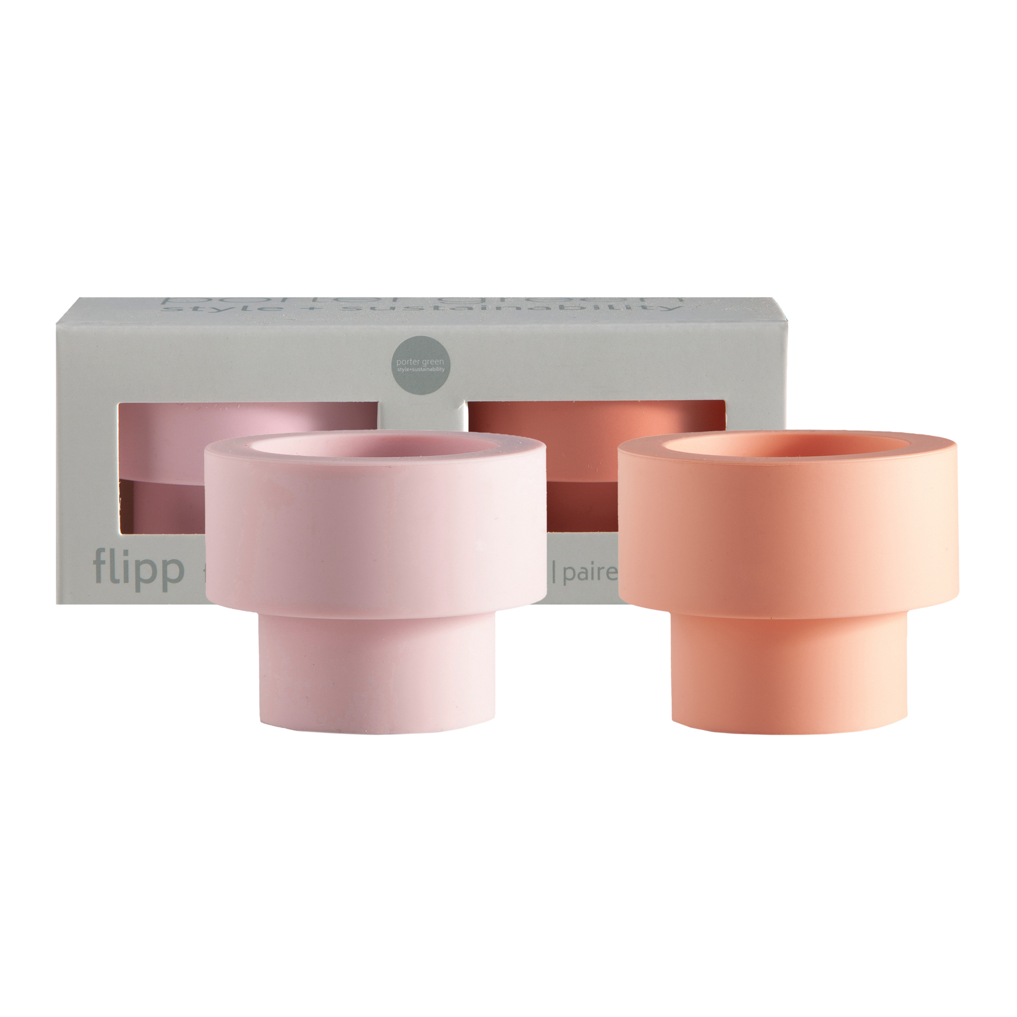 Peach + Petal | Flipp small | Silicone Unbreakable Candle Holder Set - porter green | style + sustainability