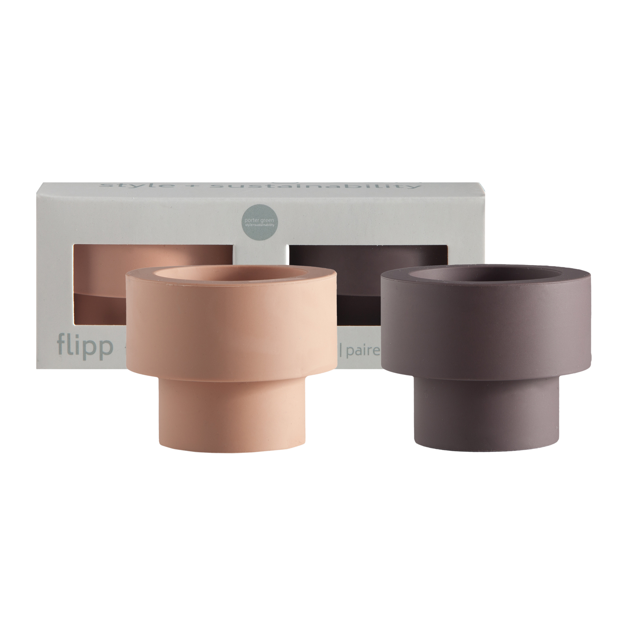 Latte + Donkey | Flipp small | Silicone Unbreakable Candle Holder Set - porter green | style + sustainability