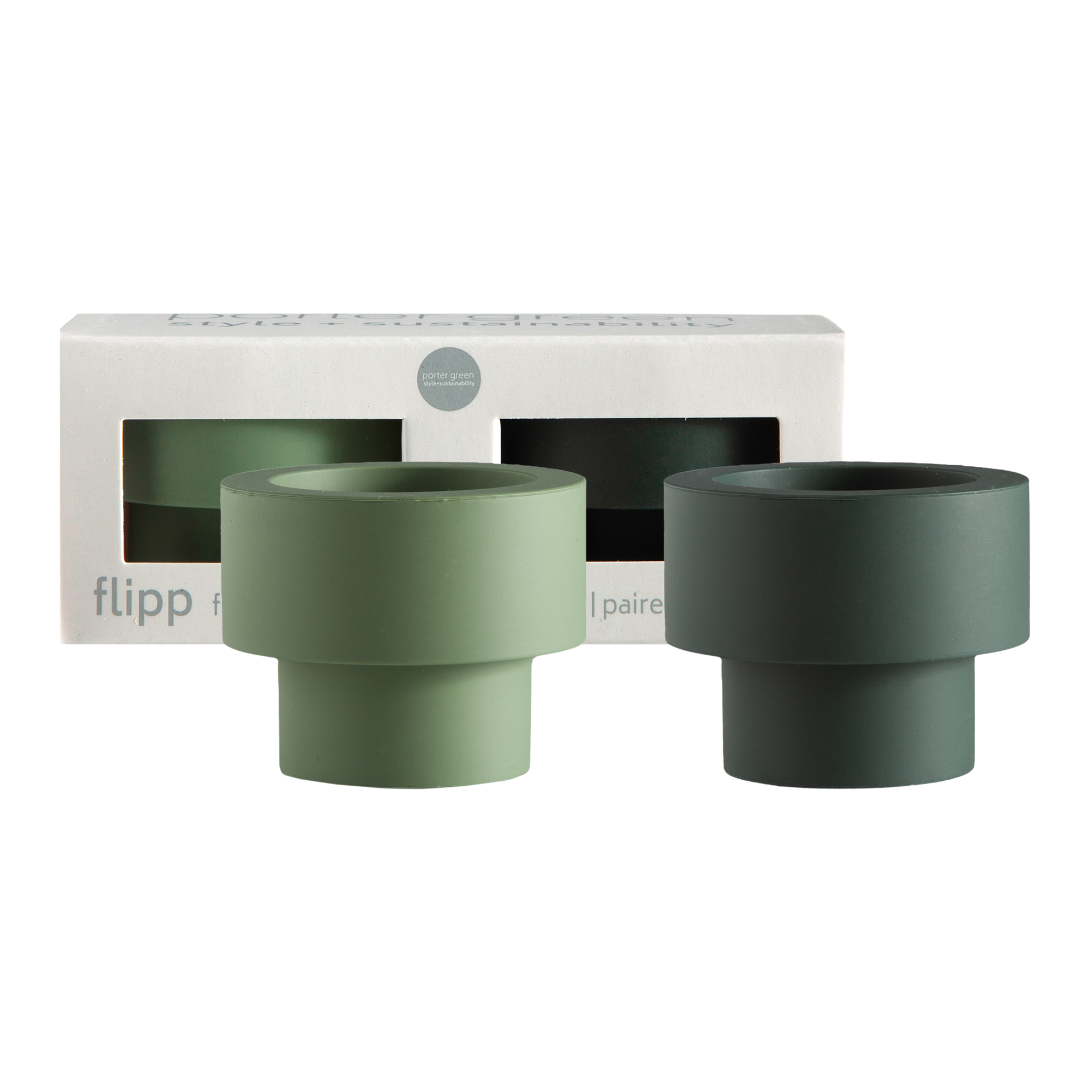 Sage + Olive | Flipp small | Silicone Unbreakable Candle Holder Set - porter green | style + sustainability
