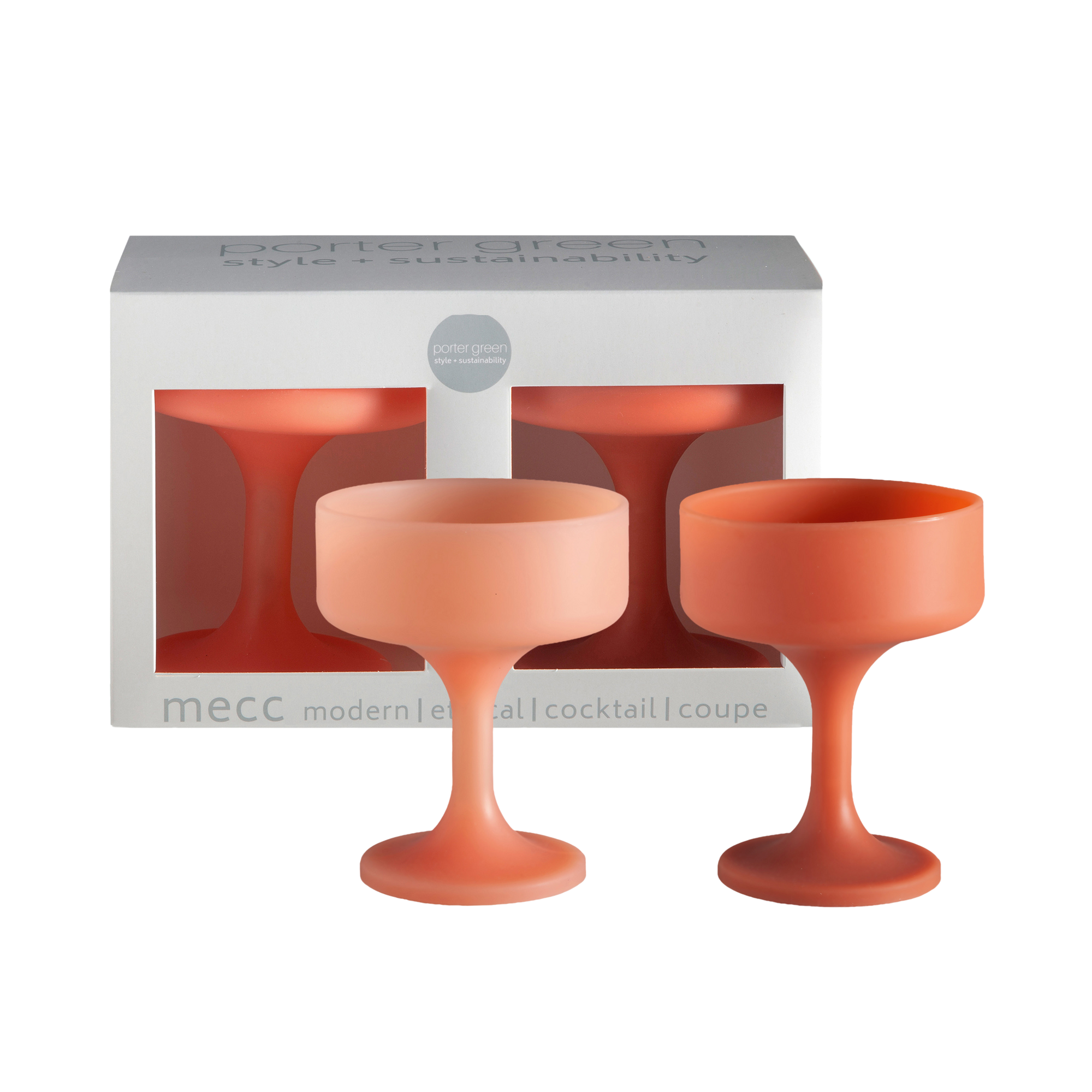 terra + peach | mecc | unbreakable silicone cocktail coupes | porter green, coupe cocktail glass, coupe glass, coloured cocktail glasses, unbreakable cocktail glasses, cocktail glasses australia