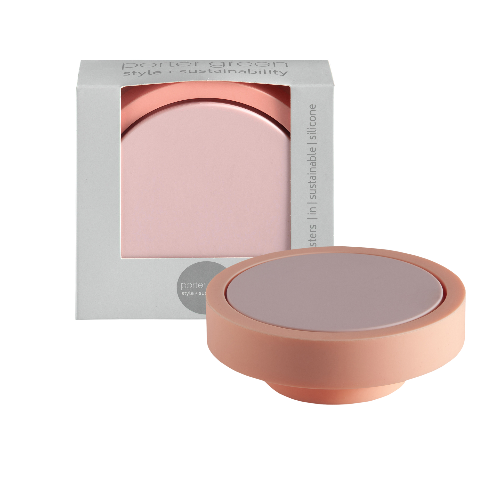 peach + petal | ciss | unbreakable silicone coasters | porter green, silicone coasters, coaster set with holder, coasters australia, coaster set of 4, sustainable coasters