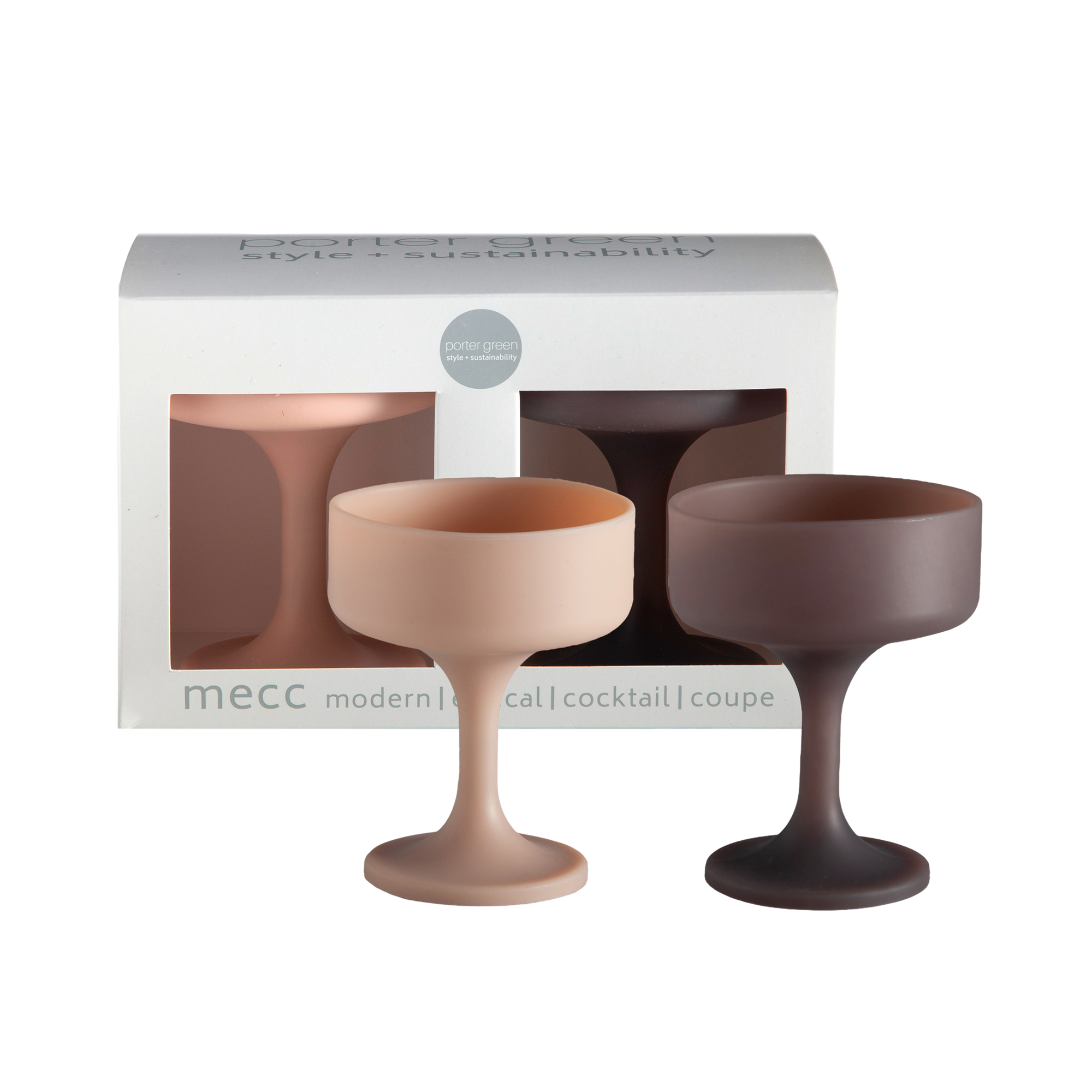 latte + donkey | mecc | unbreakable silicone cocktail coupes | porter green, coupe cocktail glass, coupe glass, coloured cocktail glasses, unbreakable cocktail glasses, cocktail glasses australia