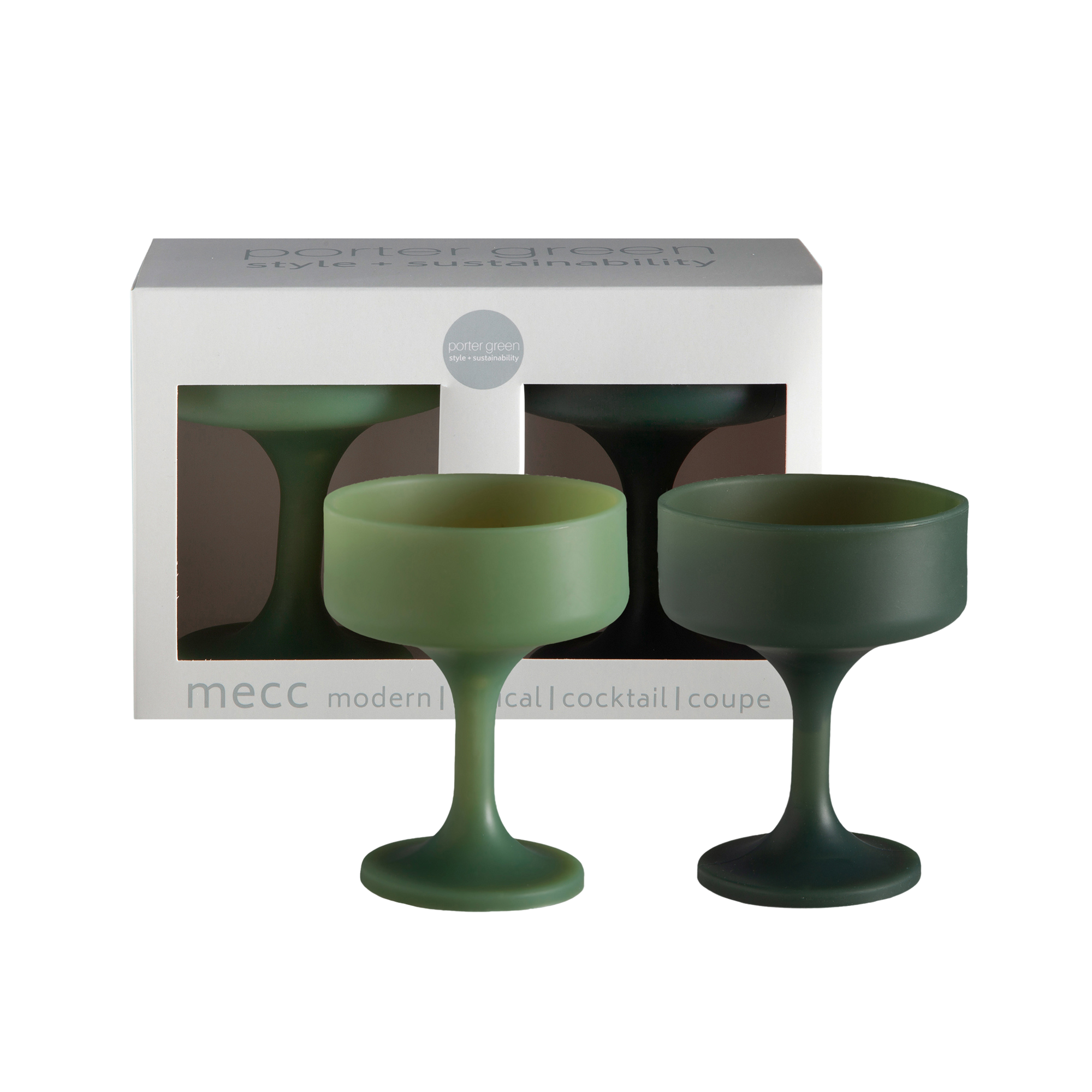 sage + olive | mecc | unbreakable silicone cocktail coupes | porter green, coupe cocktail glass, coupe glass, coloured cocktail glasses, unbreakable cocktail glasses, cocktail glasses australia