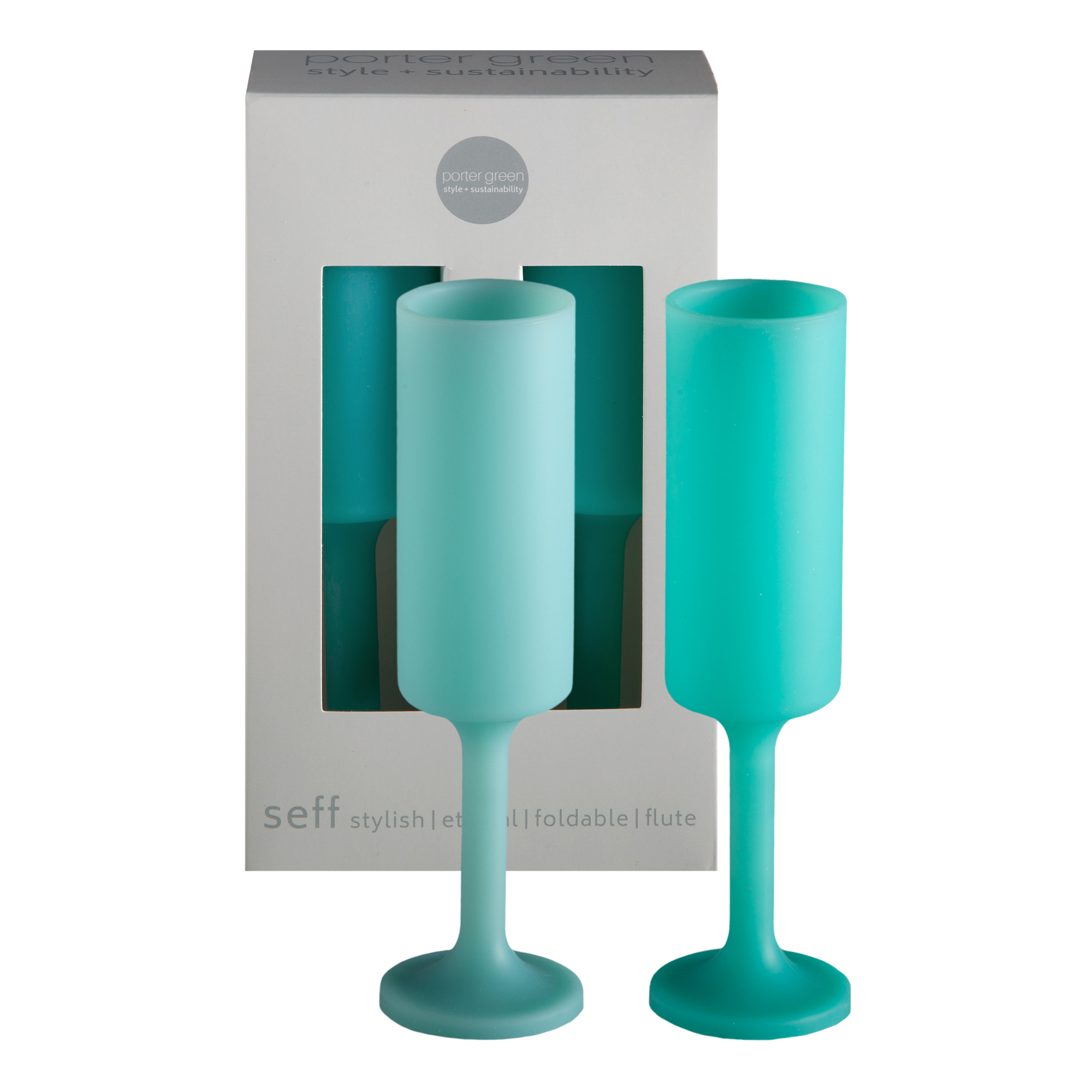 pavone | seff | silicone unbreakable champagne flute - porter green | style + sustainability