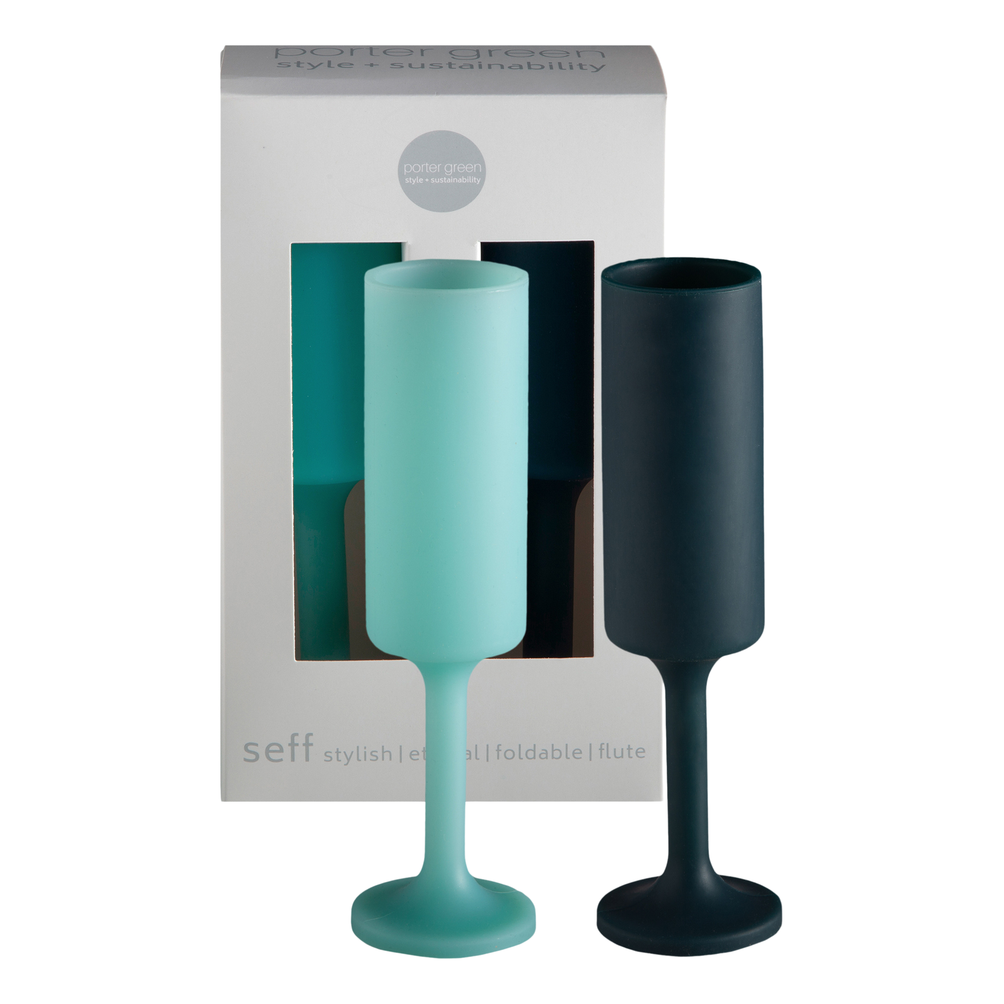 mist + ink | seff | silicone unbreakable champagne flute - porter green | style + sustainability
