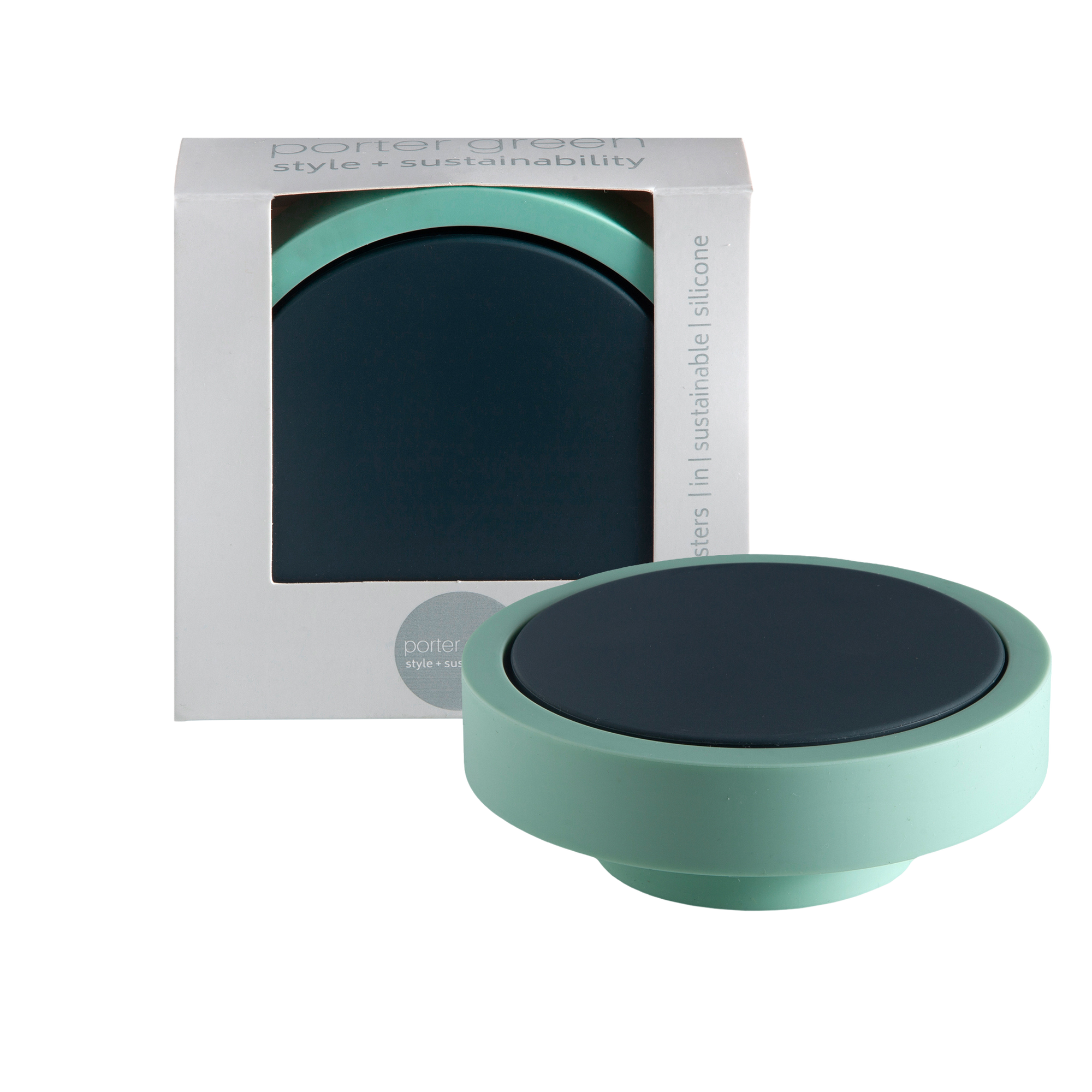 mist + ink | ciss | unbreakable silicone coasters | porter green, silicone coasters, coaster set with holder, coasters australia, coaster set of 4, sustainable coasters