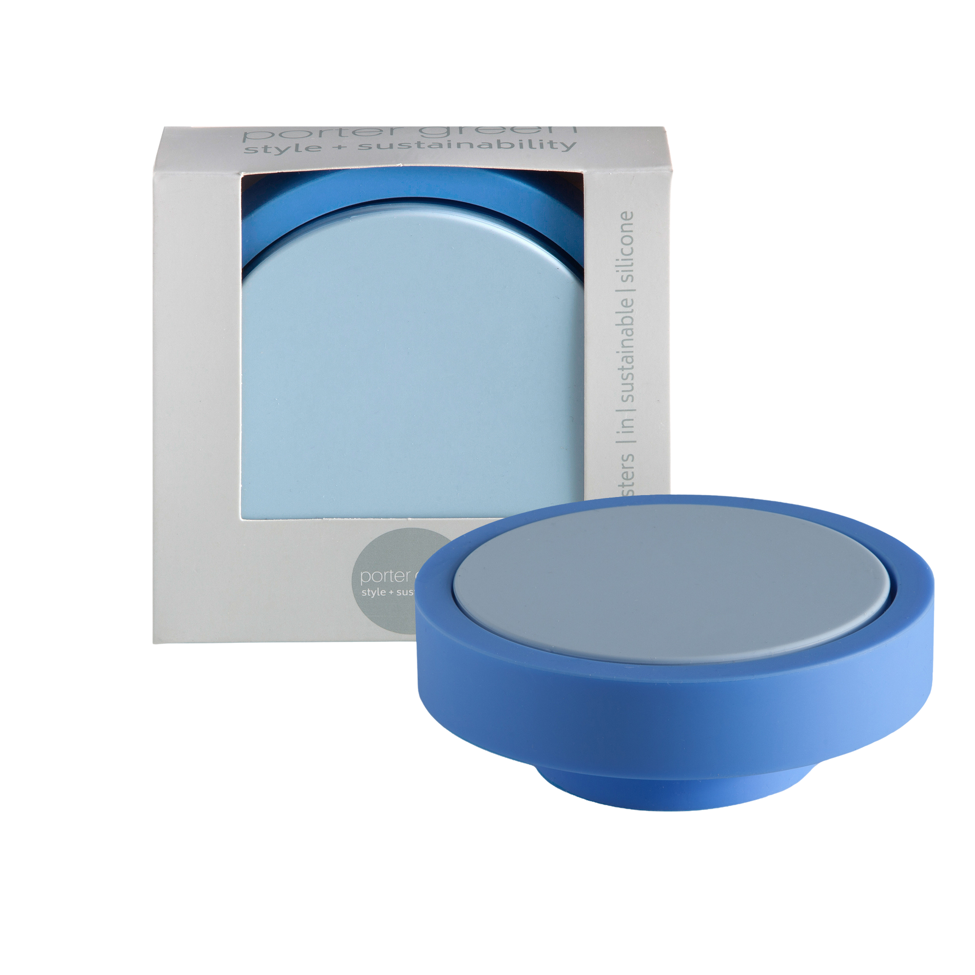 sky + kinfisher | ciss | unbreakable silicone coasters | porter green, silicone coasters, coaster set with holder, coasters australia, coaster set of 4, sustainable coasters