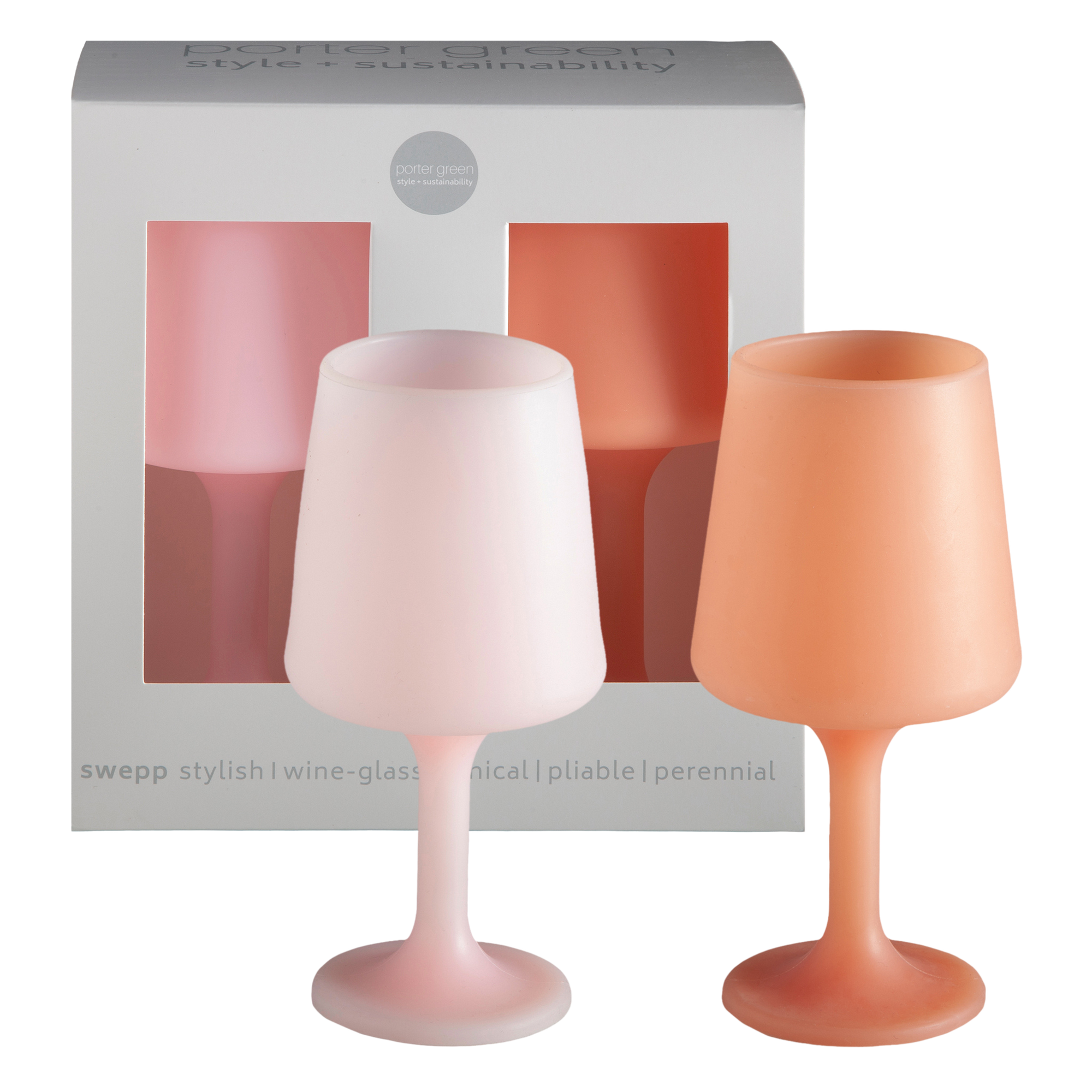 peach + petal | swepp | silicone unbreakable wine glasses - porter green | style + sustainability