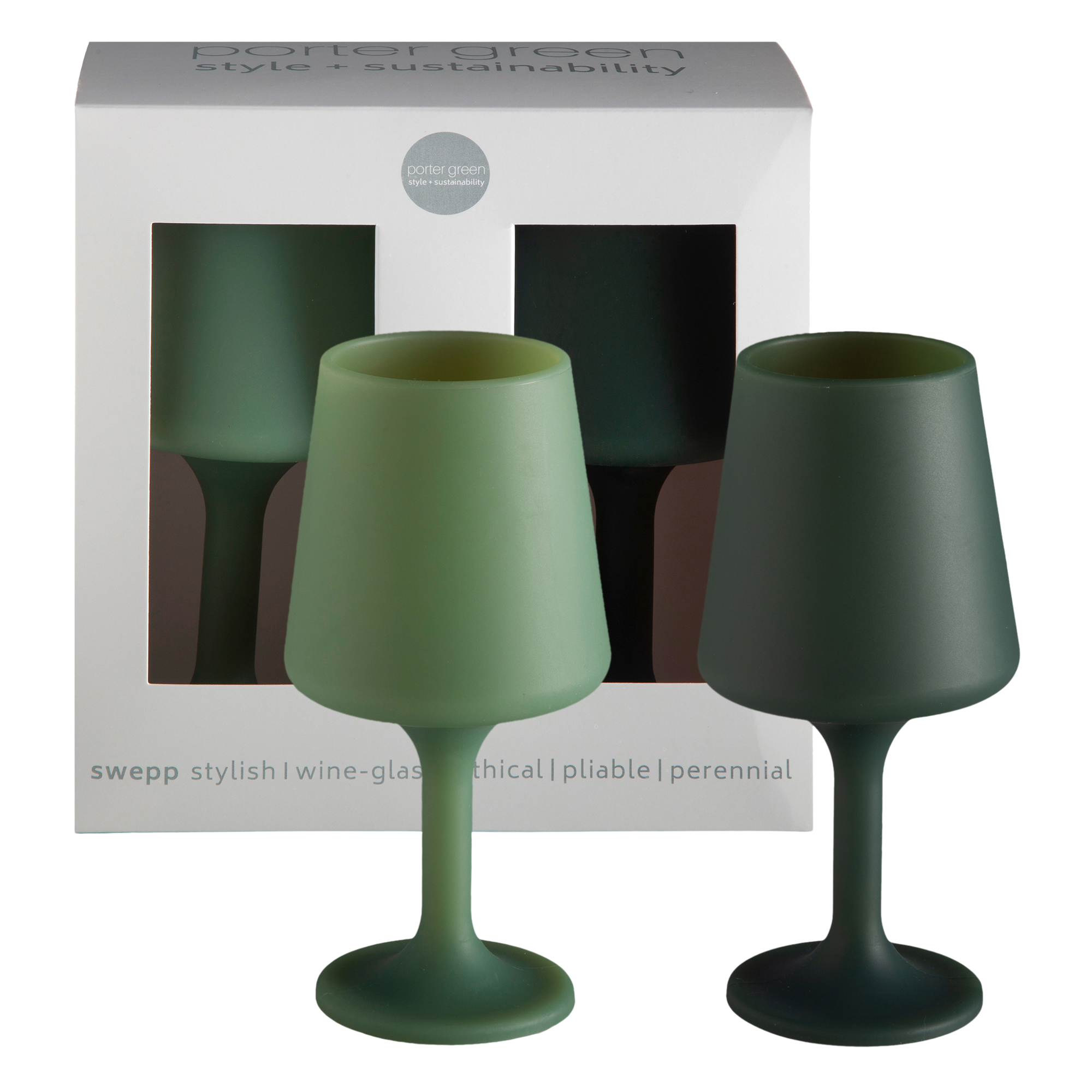 sage + olive | swepp | silicone unbreakable wine glasses - porter green | style + sustainability