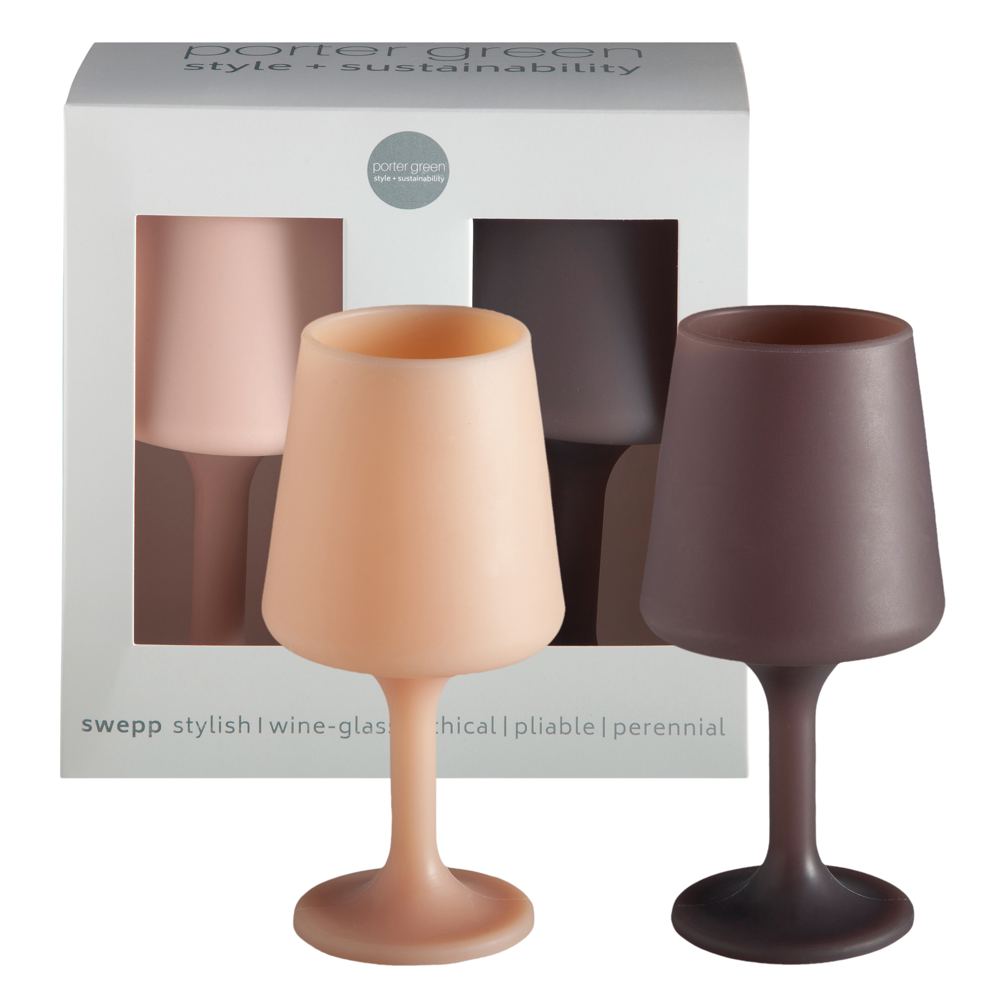 latte + donkey | swepp | silicone unbreakable wine glasses - porter green | style + sustainability