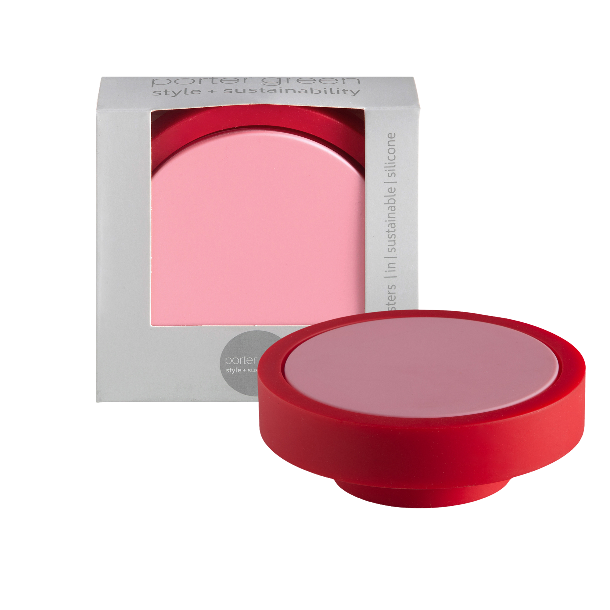 cherry + blush | ciss | unbreakable silicone coasters | porter green, silicone coasters, coaster set with holder, coasters australia, coaster set of 4, sustainable coasters