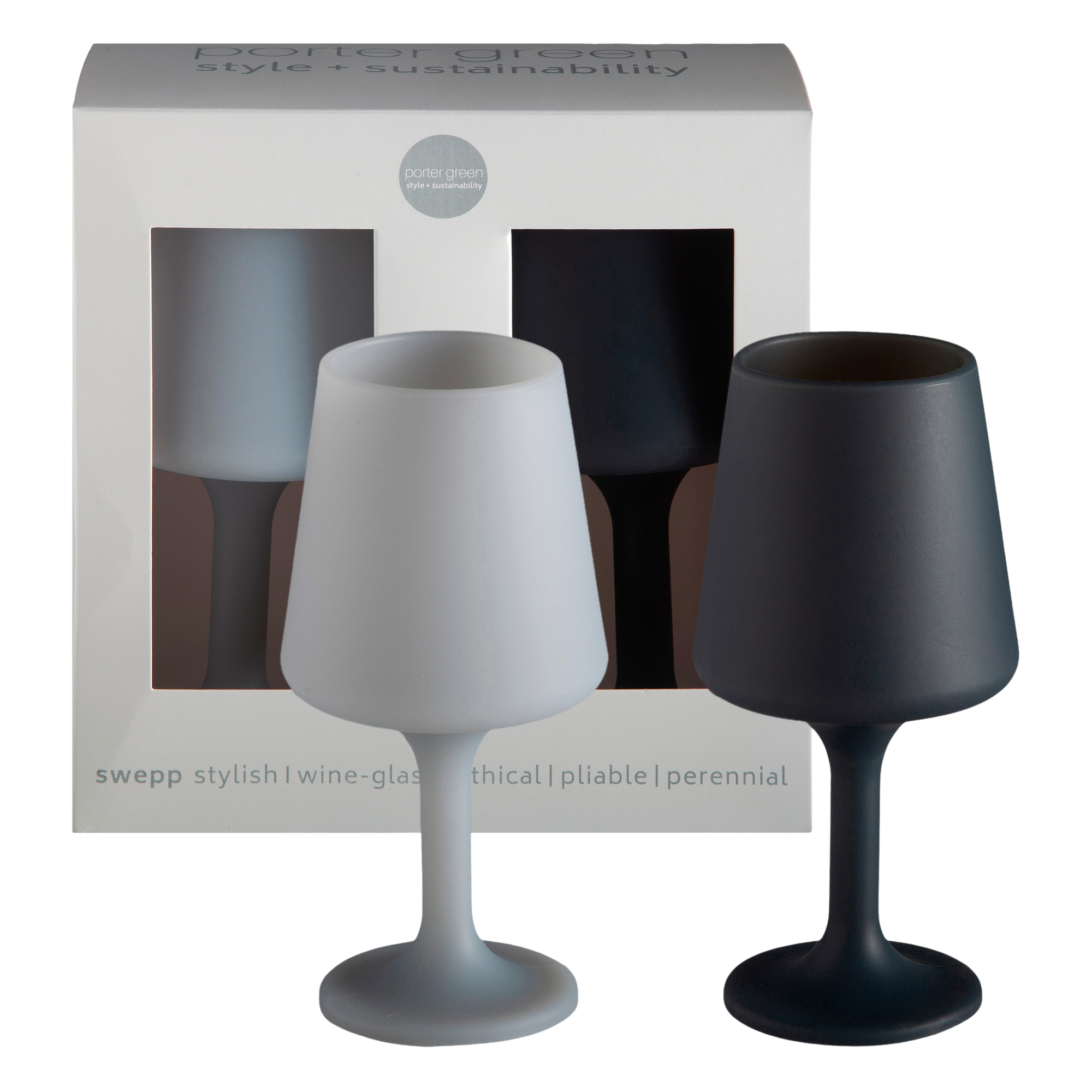 smoke + storm | swepp | silicone unbreakable wine glasses - porter green | style + sustainability