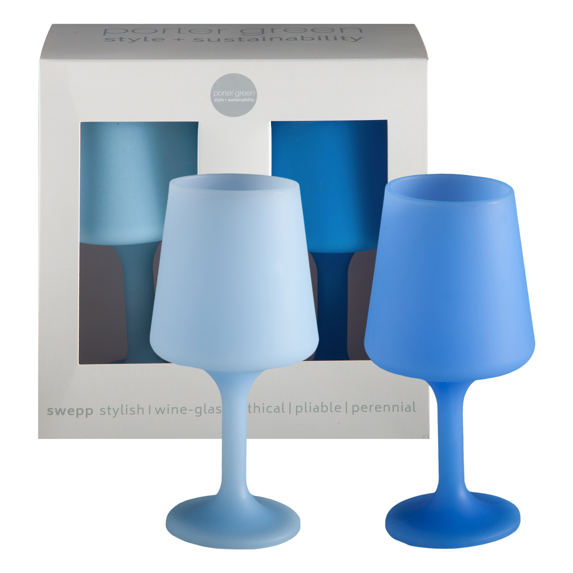 sky + kingfisher | swepp | silicone unbreakable wine glasses - porter green | style + sustainability